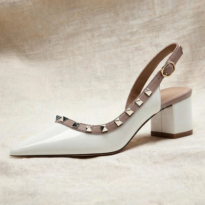 【Measure Your Feet Length Before Order】Rivets Back Strap Luxury Designer Women Elegant Sandals Block High Heel Shoes 121-CHC-33