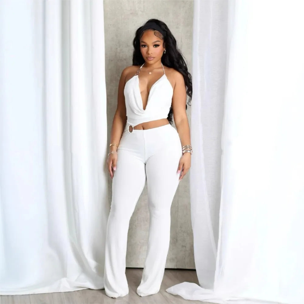 2026 Halter Neck Jumpsuits For Woman Jumpsuit Temperament Simple Style Hot Girl Slim Waist Hollow Sleeveless Solid Color Fashion