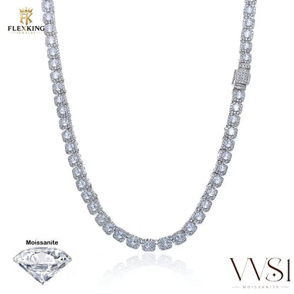 FLEXKING 5mm VVS1 Moissanite Square Tennis Necklace Brass Full Iced Out Chain Men Luxury Hip Hop Streetwear Bling Jewelry