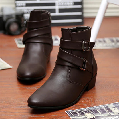 Leather Chelsea Boots Men Designer 2024 White Dress Boots Men Casual High top Buckle Strap Formal Shoes Men Motorcycle Boots