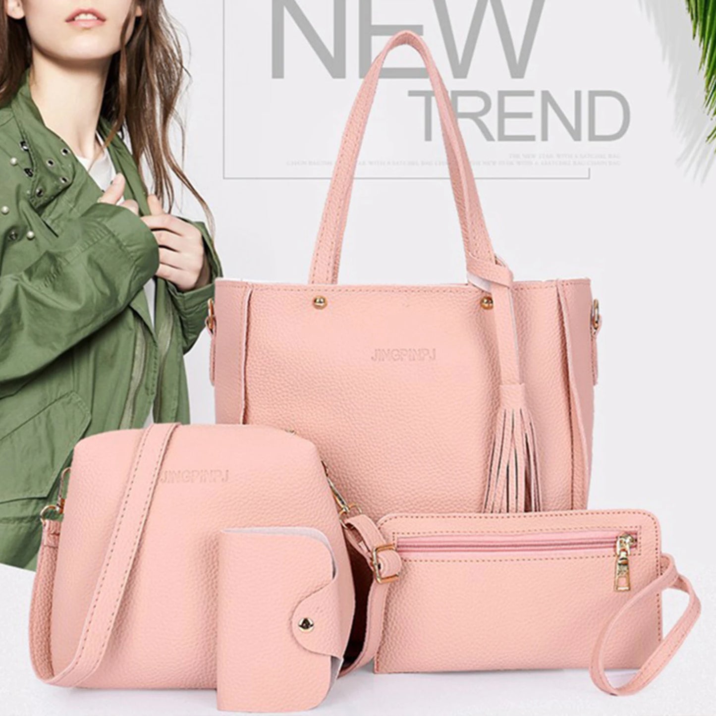 4pcs/set Women Elegant Tote Bags Heavy Duty Multiple Colors Available Bag for Eyeglasses Phones Cosmetics