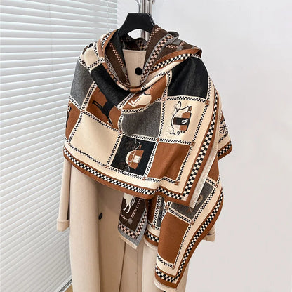 Luxury Warm Poncho Cashmere Winter Women Scarf Horse Print Shawl Wraps Female Thick Pashmina Blanket Bufanda Travel Echarpe 2024