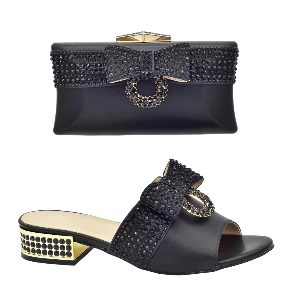 Fashion Women Shoes and Bag Set In Italy Matching Shoes and Bag Set Decorated with Rhinestone Nigerian Shoes and Matching Bags