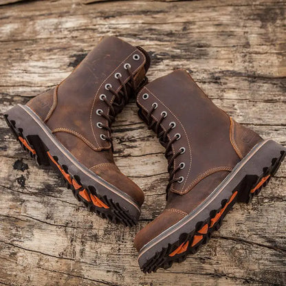 Men's Mid-calf Shoes High Tube Work Shoes Couples Outdoor Motorcycle Boots Large Size Women's Boots Winter Plush Cotton Shoes