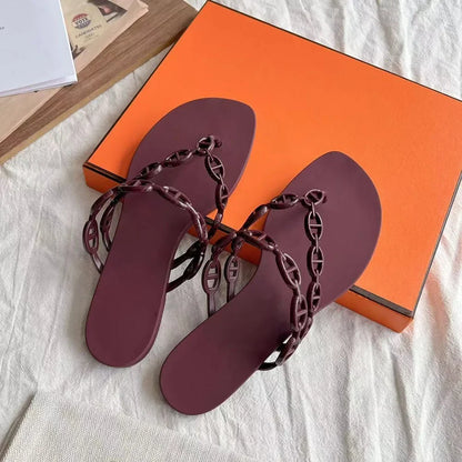 2026 Women's Summer Flip-flops Are Wearing Genuine Leather Flat Half Flip-flops with Soft Soles for The Seaside and Beach