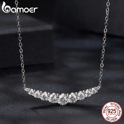 BAMOER Moissanite Smile Necklace, Round Brilliant Cutting Lab Grown Diamond Gold Plated 43cm 925 Sterling Silver Necklaces