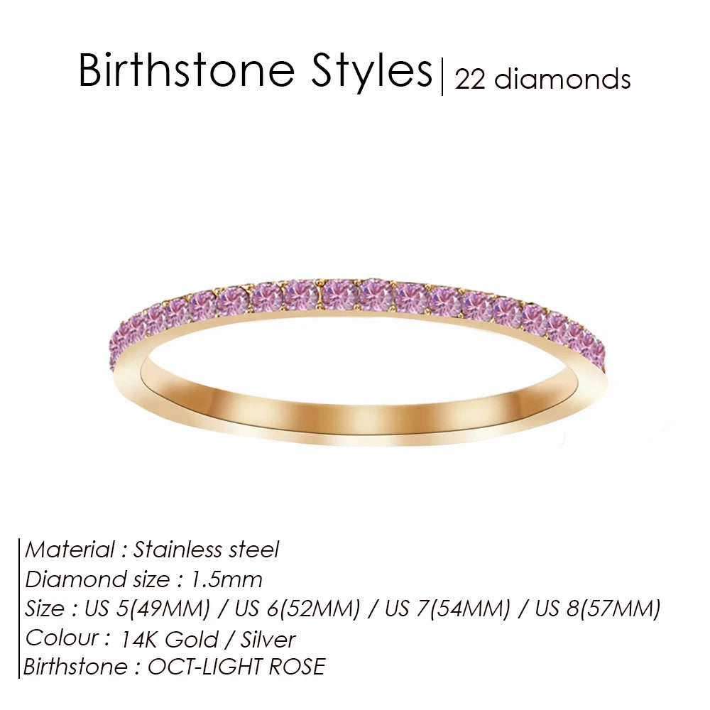 EMANCO Rhinestone Birthstone Stainless Steel Ring Luxury Jewelry Gift 12 Zodiac Sparkling Rings for Women Wholesale US5/6/7/8