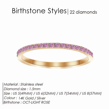 EMANCO Rhinestone Birthstone Stainless Steel Ring Luxury Jewelry Gift 12 Zodiac Sparkling Rings for Women Wholesale US5/6/7/8