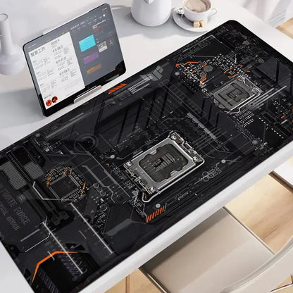 Large XXL Gaming Mouse Pad Desk Mat Keyboard Pad Black Circuit Board CPU Tech Cyberpunk Print Non Slip Rubber Base Stitched Edge