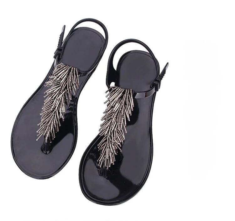 Women's Shoes Flip-flops Sandals for Woman Black Footwear Plastic with Low Heels Summer 2025 Crystal Pvc Wholesale Luxury Sale H
