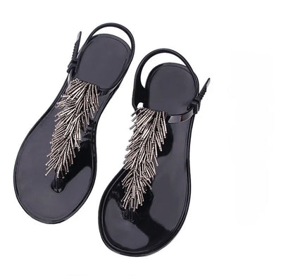 Women's Shoes Flip-flops Sandals for Woman Black Footwear Plastic with Low Heels Summer 2025 Crystal Pvc Wholesale Luxury Sale H
