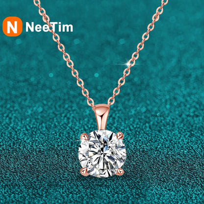 NeeTim 2ct 3ct Moissanite Necklace for Women Sterling Silver 925 with Yellow Rose White Gold Plated Engagement Pendant Necklace