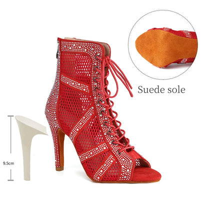 Girls Latin Dance Shoes Women Modern Dance Salsa High-Top Sandals Dance Hall Shoes Ladies Fashion Sexy High-Heeled Suede Boots