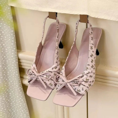 French Minimalist Square Toe Slingback Sandals Women Quiet Luxury Vintage Kitten Heels Elegant Office Shoes