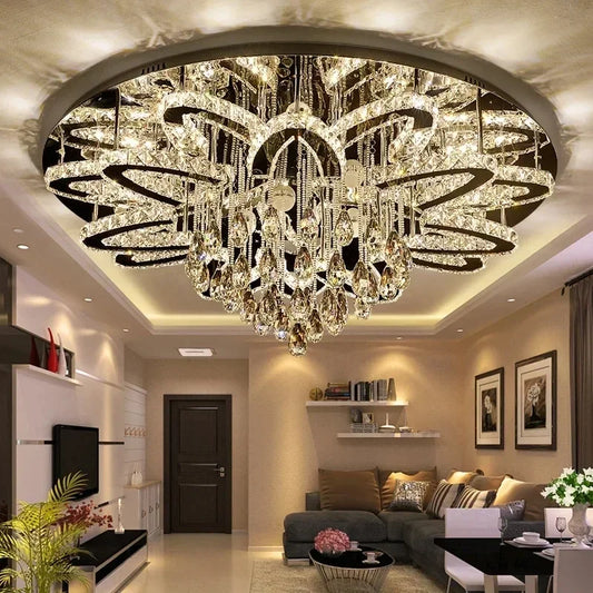 LED Modern Crystal Stainless Steel Round Dimmable RGB Chandelier Lighting Lamparas De Techo For Foyer Living Room Bedroom