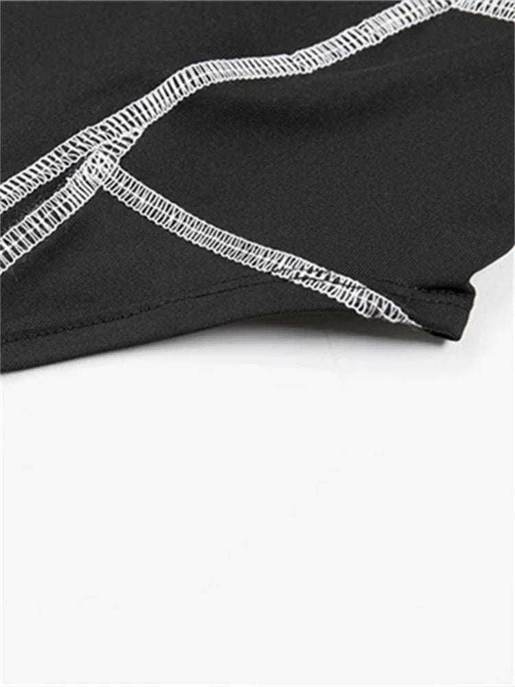 2025 Women Sexy Mesh Patchwork Letter Print Bodysuit Fashion Balck Patchwork Long Sleeve O-Neck Fitness Tops Wild Streetwear