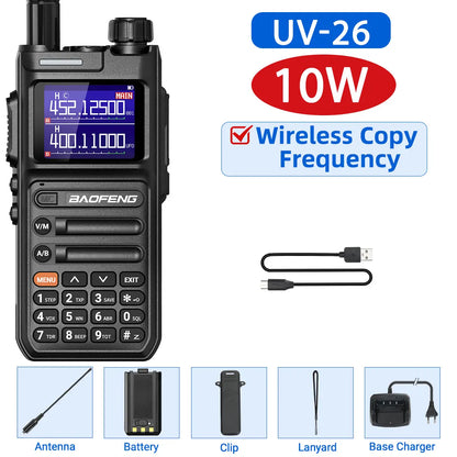 Baofeng UV-26 Walkie Talkie 10W Multi Band Wireless Copy Frequency High Power 999 Channels NOAA with Type-C Charger Ham Radio