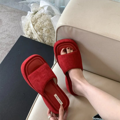 Women Platform Slippers Fashion Wedge Heeled Sandals Luxury Suede Casual Slides Summer New Beach Shoes for Women Sandalias Mujer