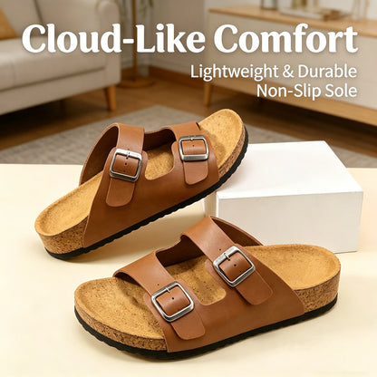 Men's cork slippers, couple's wear, double strap slippers, women's shoes, two buckle, thong sandals, beach shoes