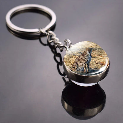 Animals Cute Keychain Cat Dog Bear Peacock Rabbit Squirrel Phoenix Double Side Glass Ball Pendant Keyring Jewelry Key Chain Gift