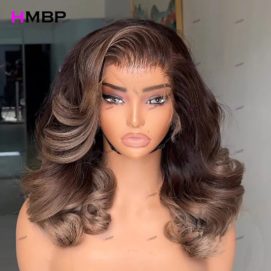 Glueless Lace Wig Human Hair Wear And Go Highlight Bouncy Curly Human Hair Lace Frontal Wig P4/613 Colour 13×4 HD Lace Front Wig