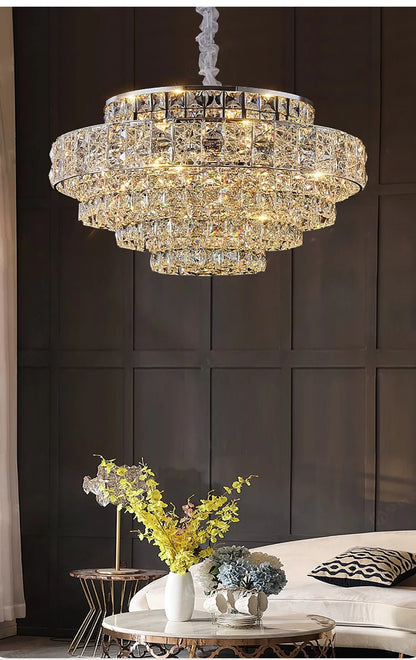Luxury Glittering Crystal Long Pendant Lights Modern Lustres LED Oval Hanging Lamps for Ceiling Home Decor for Dining Room