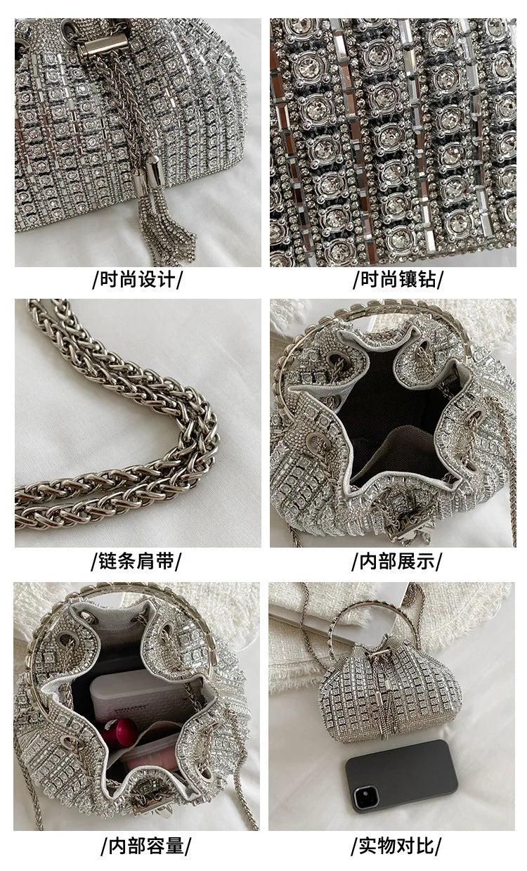 luxury Designer purses and handbags bags for women bucket clutch purse evening banquet bag Crystal rhinestone shoulder bag