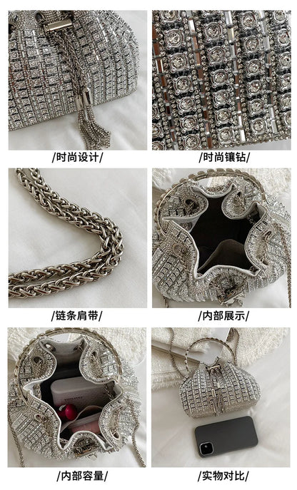 luxury Designer purses and handbags bags for women bucket clutch purse evening banquet bag Crystal rhinestone shoulder bag