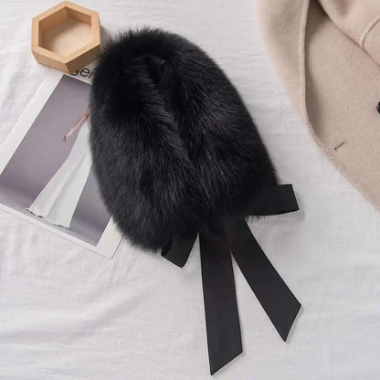 Winter Warm Fox Fur Collar Female Real Fur Collar Fashion Fluffy Clothing Accessories Collar Women Luxury Fur Scarf With Ribbons