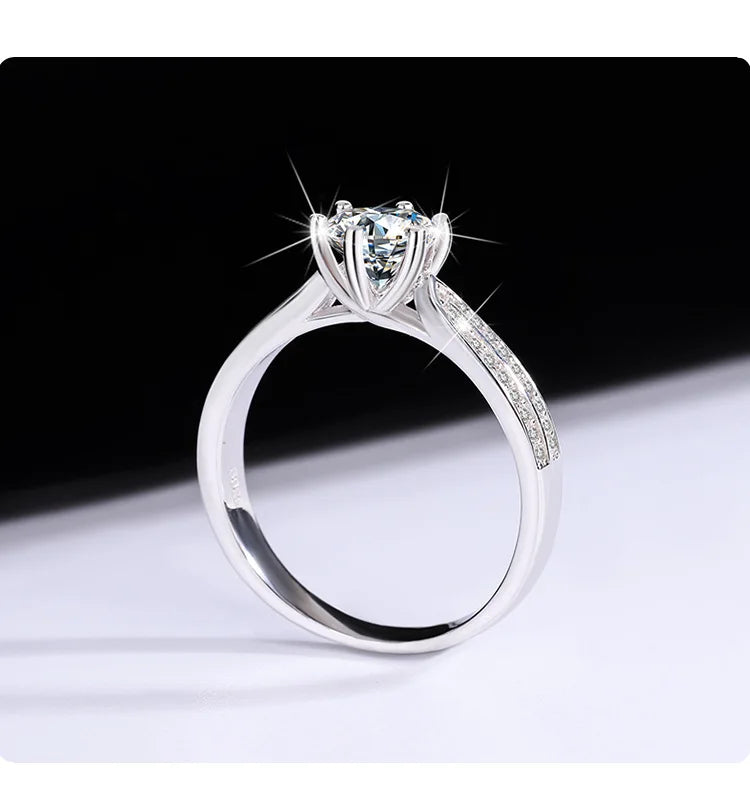 Women's PT950 Platinum Ring - 1 Carat Moissanite Star Queen Style, Six-Claw Setting, Perfect for Wedding & Proposal