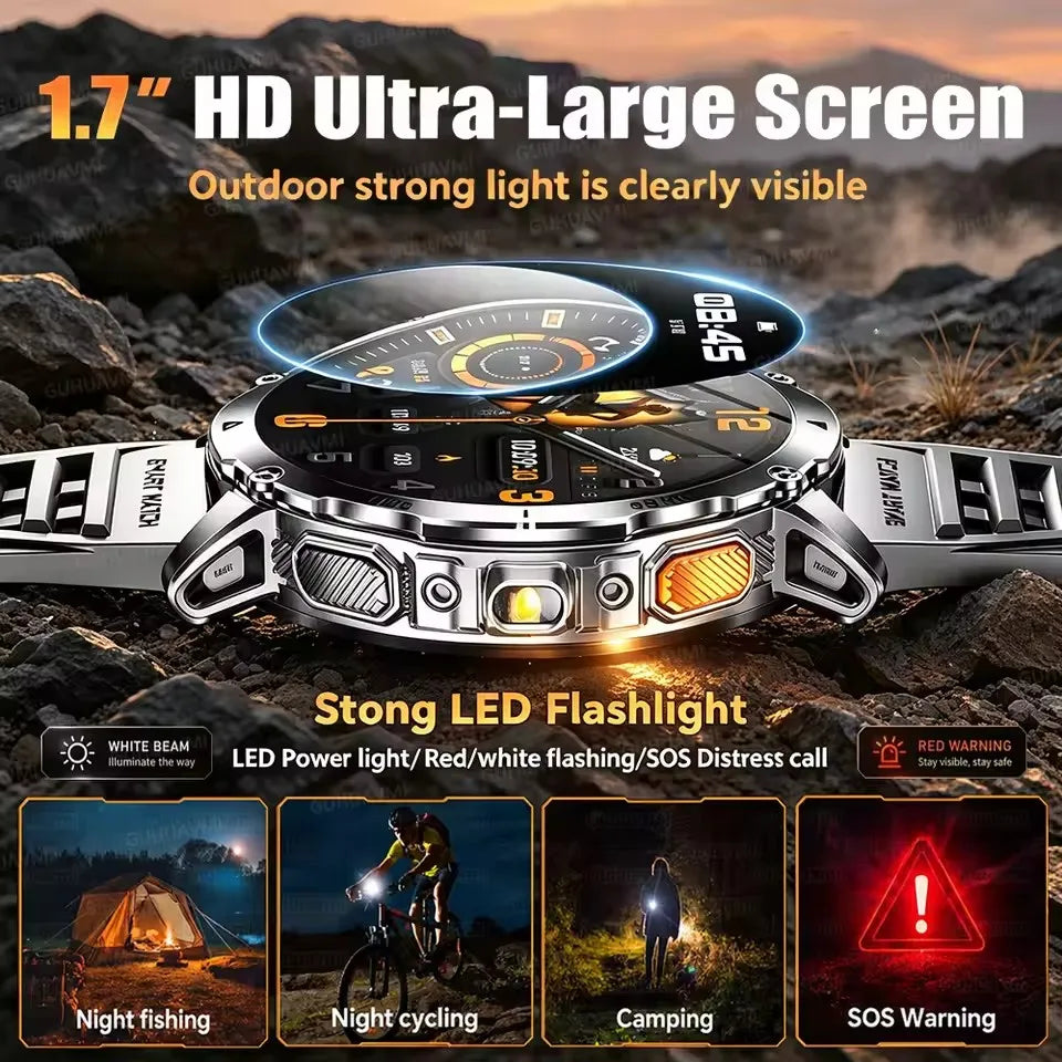 TANK Ultra Outdoor Smartwatch 1400mAh Battery Military Watches Waterproof Two-color Tactical LED Flashlight Men Sports Bracelet