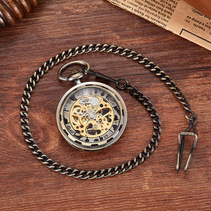 Vintage Transparent Hollow Women Men Skeleton Mechanical Pocket Watch Hand Winding With Waist Belts Chains Gift Watches Clock