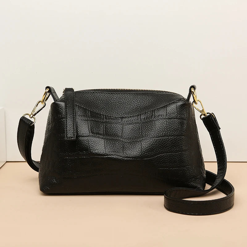 100% Genuine Cowhide Crocod Pattern Luxury Shoulder Bags For Women Designer Solid Color Soft Crossbody Bag Handbags Purses Sac