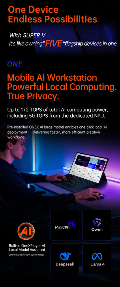 OneXPlayer Super X Gaming Laptop AMD Ryzen AI Max+395 14-inch 2.8K 60/120Hz AMOLED Tablet Windows 11 Fingerprint Unlock WIFI 7