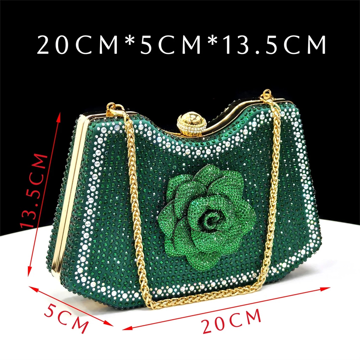 2026 Luxury Green 3D Rose Rhinestone Shoes And Bag Set Women Pointed Toe Slingback High Heels Matching Clutch For Wedding Party