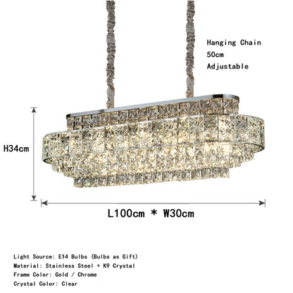 Luxury Glittering Crystal Long Pendant Lights Modern Lustres LED Oval Hanging Lamps for Ceiling Home Decor for Dining Room