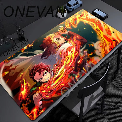 Large Mouse Pad Demon Slayer Nezuko Cute Anime Mousepads Kawaii Table Mats Office Accessories Deskmat Rubbe Lockedge Mouse Mat