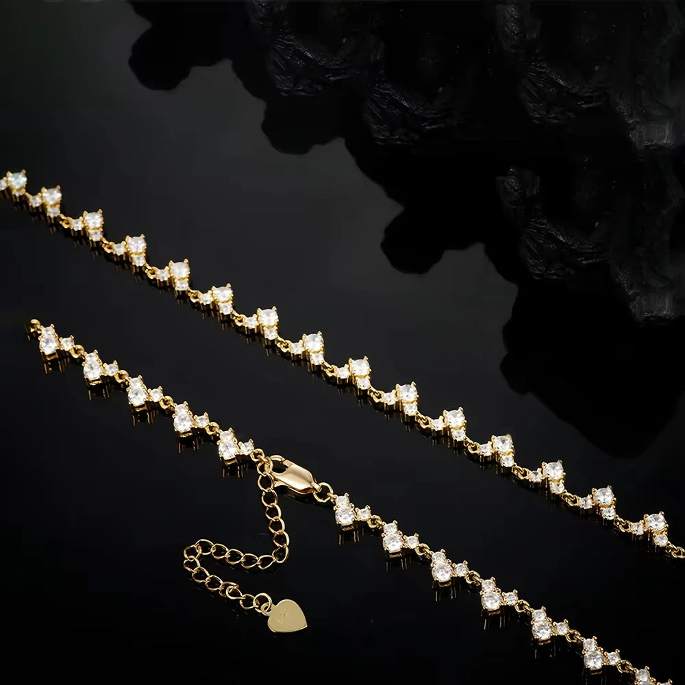 MUXIFC 3mm Full Moissanite Tennis Diaomond Necklace GRA Certificate S925 Sterling Silver Plated 18k Gold Clavicle Chain Gift