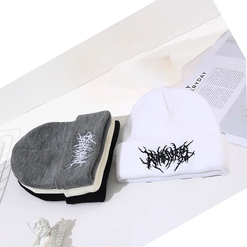 Warm Women Men Winter Beanies Hats Gothic Street Punk Knitted Bonnet Caps 100% Cotton Fashion Keep Warm Skullies Beanies Hats