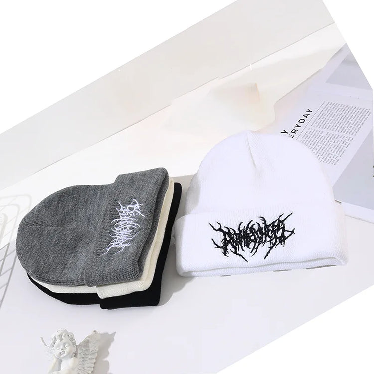 Warm Women Men Winter Beanies Hats Gothic Street Punk Knitted Bonnet Caps 100% Cotton Fashion Keep Warm Skullies Beanies Hats