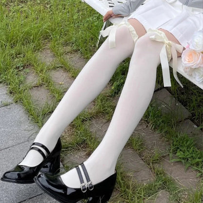 1/2/3pairs Japanese Lolita Jk Knee High Long Sock Black White Bow Ribbon Stockings Sexy Lace Thigh High Socks Sweet Cute Hosiery