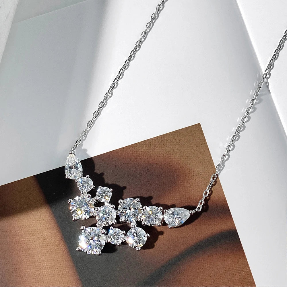 OEVAS Full Moissanite Pendant Necklace For Women S925 Silver Sparkling Wedding Chain Party Fine Jewelry Can Pass Diamond Test