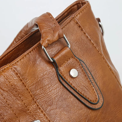 New Soft Leather Handbag For Women Vintage Shoulder Tote Bag Luxury Designer Ladies Large Capacity Purse Commute Bags Sac A Main