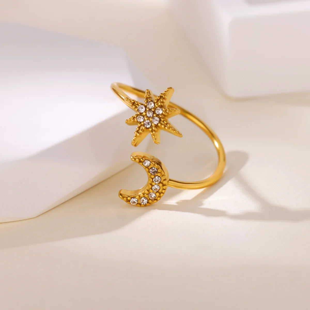 Luxury Zircon Geometric Rings For Women Stainless Steel Gold Color Open Ring Trendy Wedding Party Aesthetic Jewerly Gift Femme