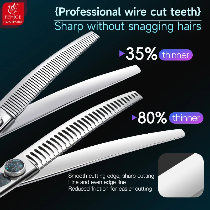 Fenice King Series 7/7.5Inch VG10 Shell Bearing Screws Dog Trimming Grooming Straight Curved Thinner Chunker Pet Scissors Tools
