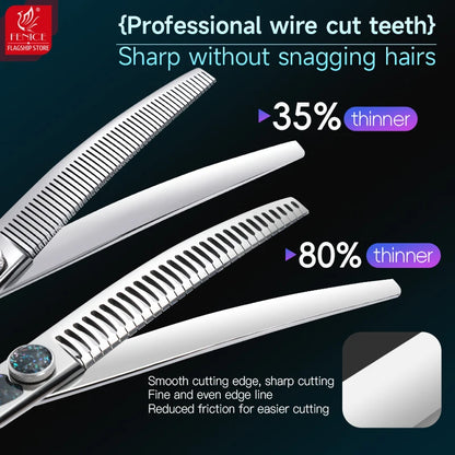 Fenice King Series 7/7.5Inch VG10 Shell Bearing Screws Dog Trimming Grooming Straight Curved Thinner Chunker Pet Scissors Tools