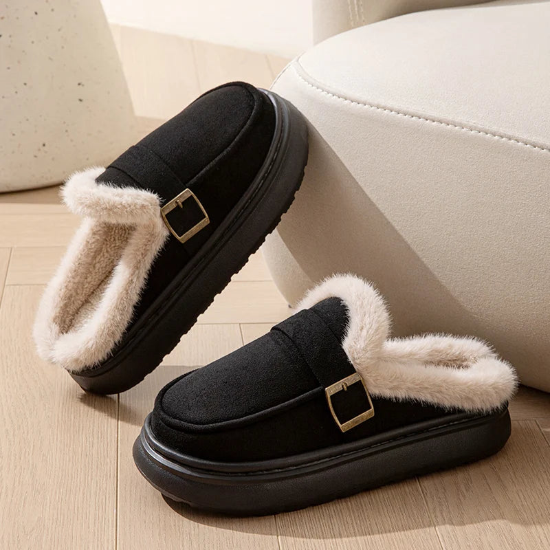 Casual Women's Home Slippers Winter Plush Luxury Designer Woman Shoes Indoor Fluffy Platform Fuzzy Fur Slides Elegant Flats Warm