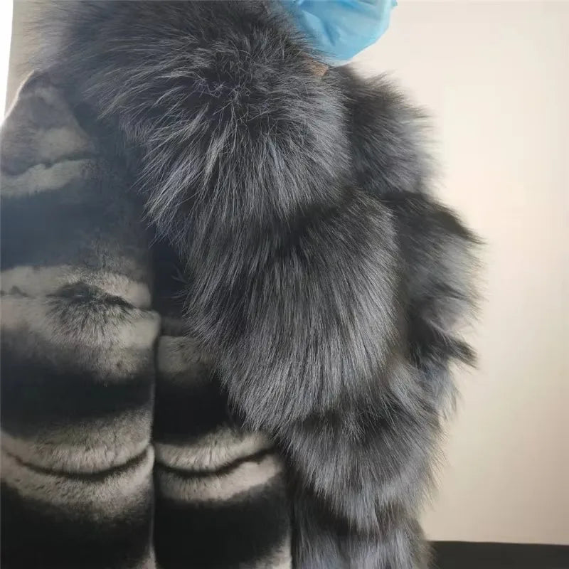 Women Rabbit Fur Jackets Real Rex Rabbit Fur Coat Women's Long Coat High Quality Winter Warm Natural Fur Party Jackets