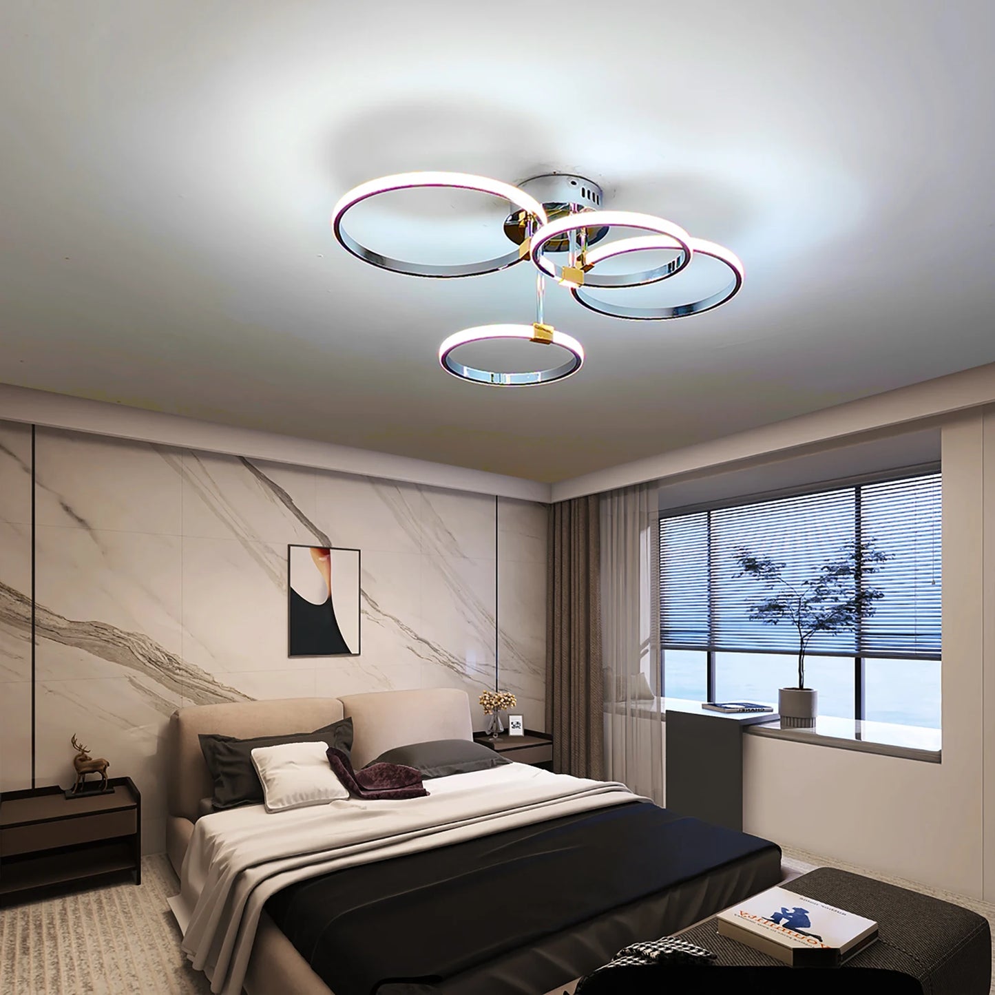 Modern LED Ceiling Chandelier for Living Bedroom,Round Dimmable Ceiling Lamp,Gold/Chrome/Black Bedroom Ceiling Light Fixture