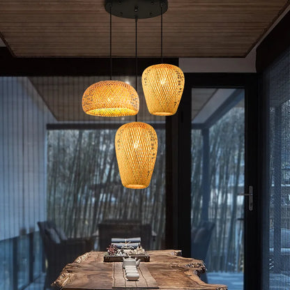 2025 Newest Bamboo Pendant Lamps Ceiling Lights Rattan Wicker Lustre Hand Knit Braiding Suspended Home Dining Braided Decor Hot